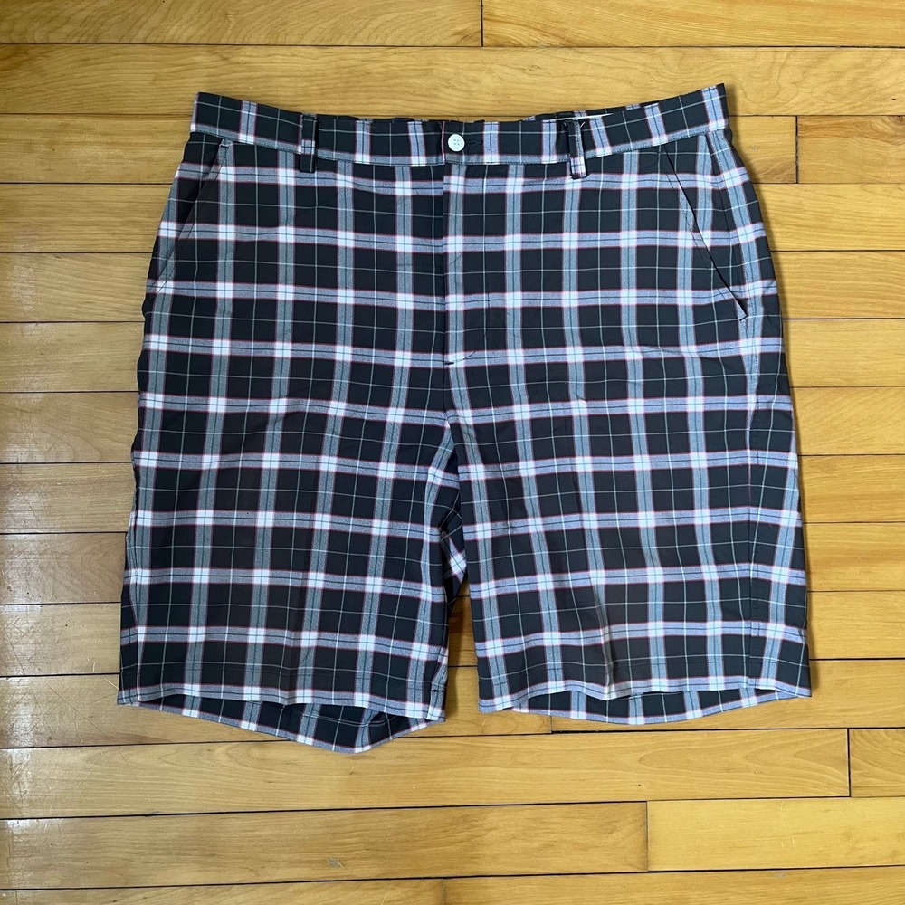 FootJoy Mens Plaid Golf Shorts Black White Performance Stretch Size 38
